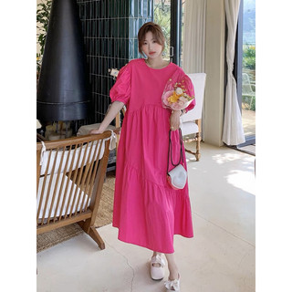 Đầm babydoll form dài hồng đậm