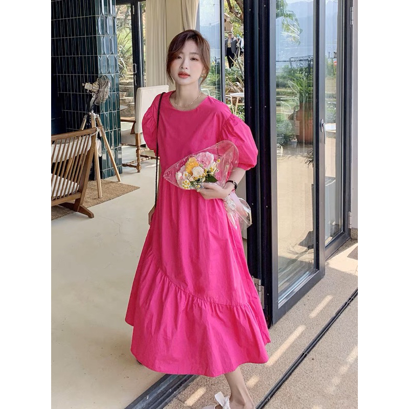 Đầm babydoll form dài hồng đậm