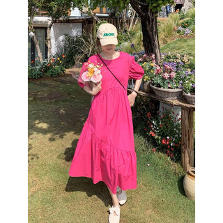 Đầm babydoll form dài hồng đậm