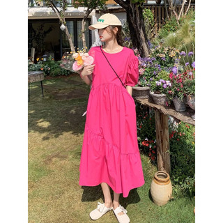 Đầm babydoll form dài hồng đậm