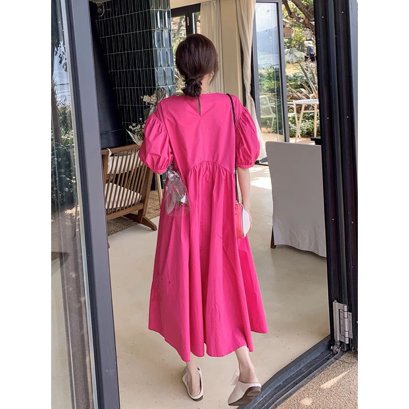 Đầm babydoll form dài hồng đậm