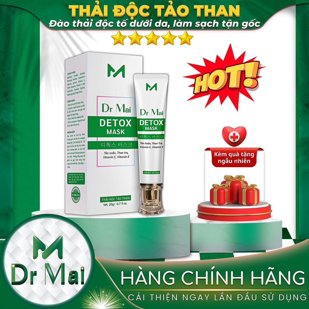 Detox Mask Dr Mai thải độc tảo than giúp da trắng sáng mịn màng sau lần đầu sử dụng
