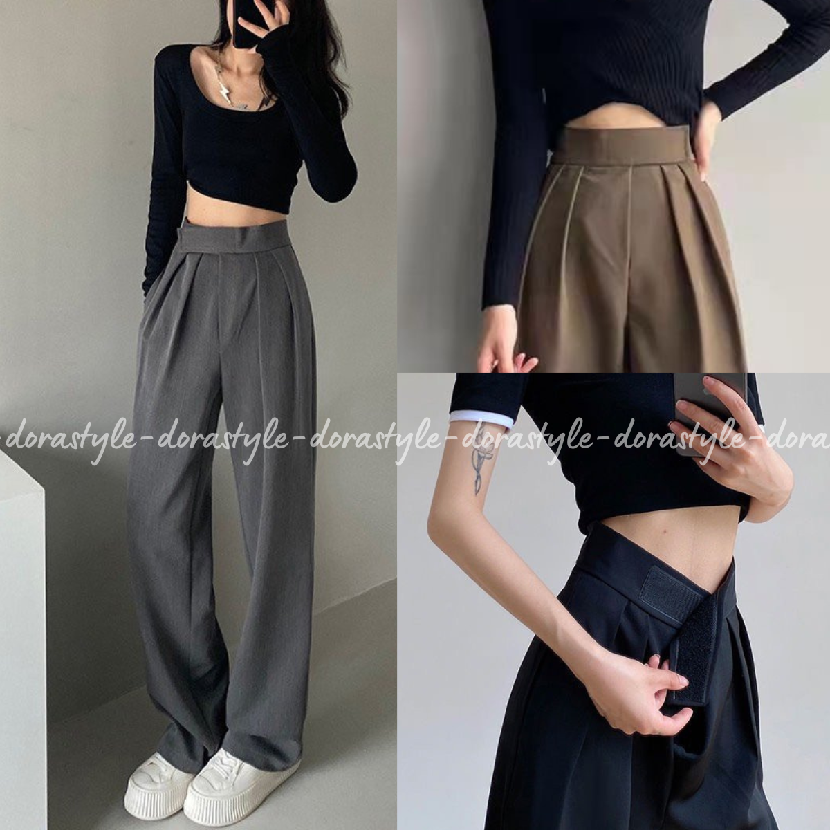 Quần nữ ống rộng Quần tây ống rộng nữ cạp dán phong cách Hàn quốc M001 Dora Style
