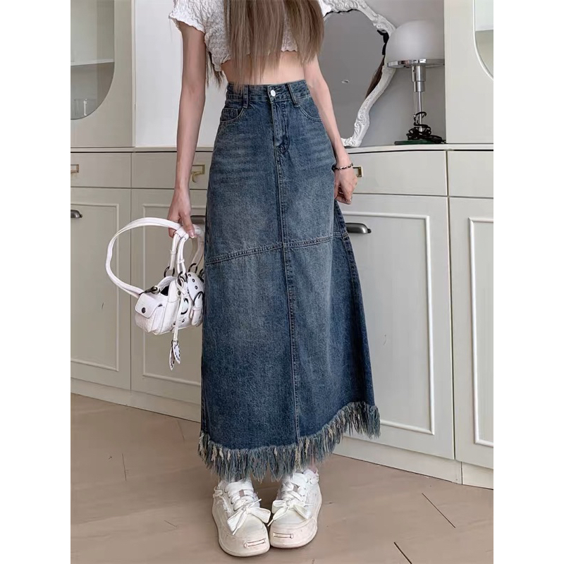 (Sẵn size M, Có Ảnh Thật) Chân Váy Jean Midi Dáng Chữ A Dài taobao order