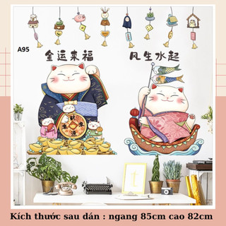 Decal dán tường Mèo thần tài A95 - Decal dán tường Hàn Quốc