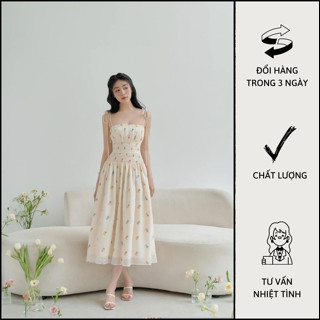 Đầm 2 Dây Dự Tiệc Cột Nơ Họa Tiết Hoa Thêu Phong Cách Quyến Rũ Sang Trọng  - M0758