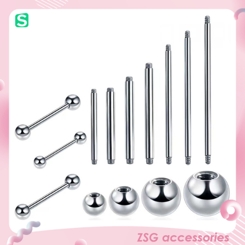 Thân khuyên tai / môi / chân mày cơ bản 16G thay thế khi bị chờn ren màu bạc chiều dài 6mm / 8mm / 10mm / 12mm