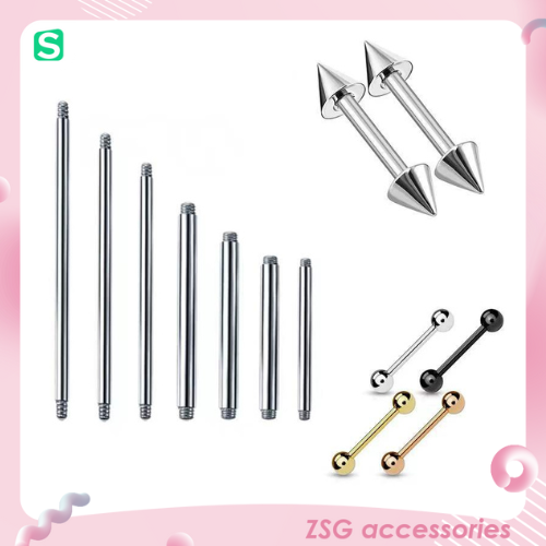 Thân khuyên tai / môi / chân mày cơ bản 16G thay thế khi bị chờn ren màu bạc chiều dài 6mm / 8mm / 10mm / 12mm