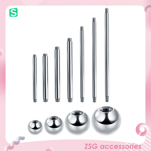 Thân khuyên tai / môi / chân mày cơ bản 16G thay thế khi bị chờn ren màu bạc chiều dài 6mm / 8mm / 10mm / 12mm