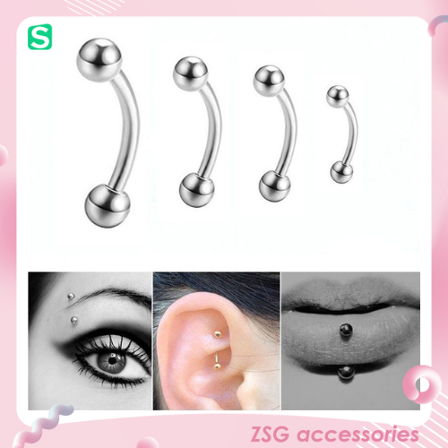 Khuyên Chân mày / Tai / Môi cong 16G màu Bạc size 8mm / 10mm / 12mm