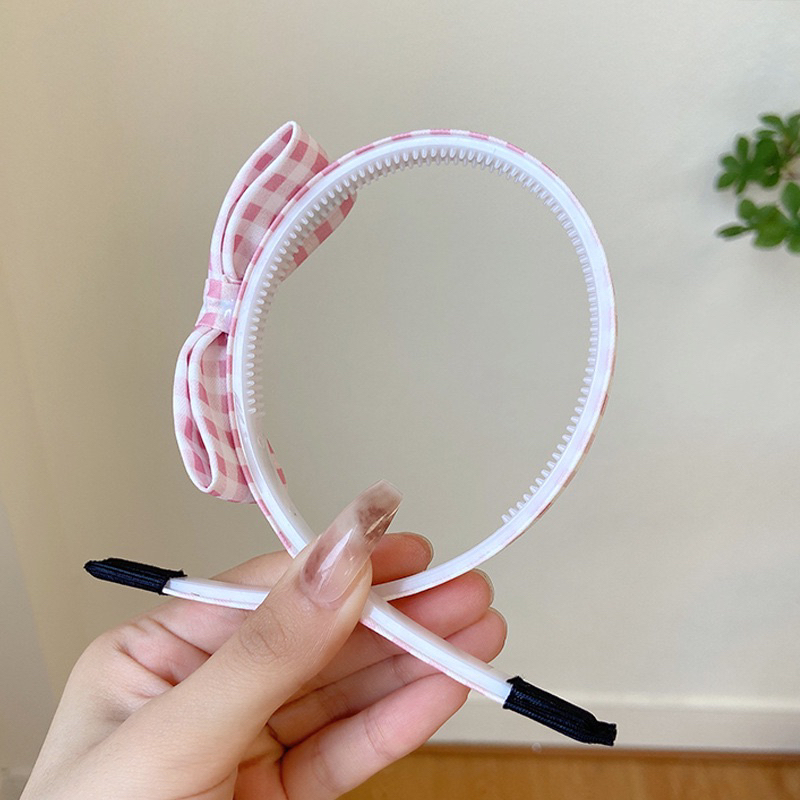 Băng đô cài tóc nơ vải caro nhiều màu sắc cho bé gái