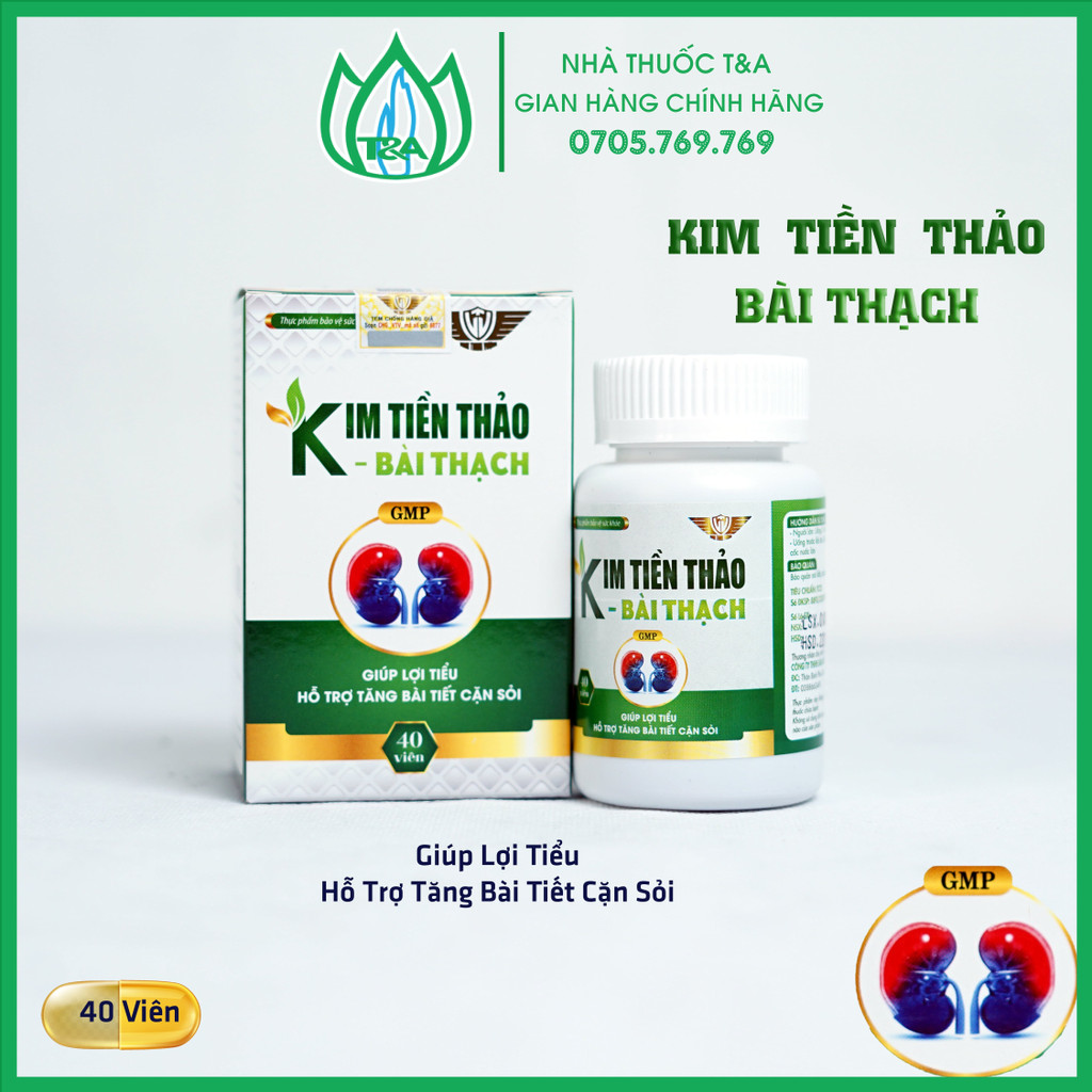 Kim tiền thảo bài thạch - hộp 40 viên - giúp lợi tiểu, hỗ trợ tăng bài tiết, cặn sỏi
