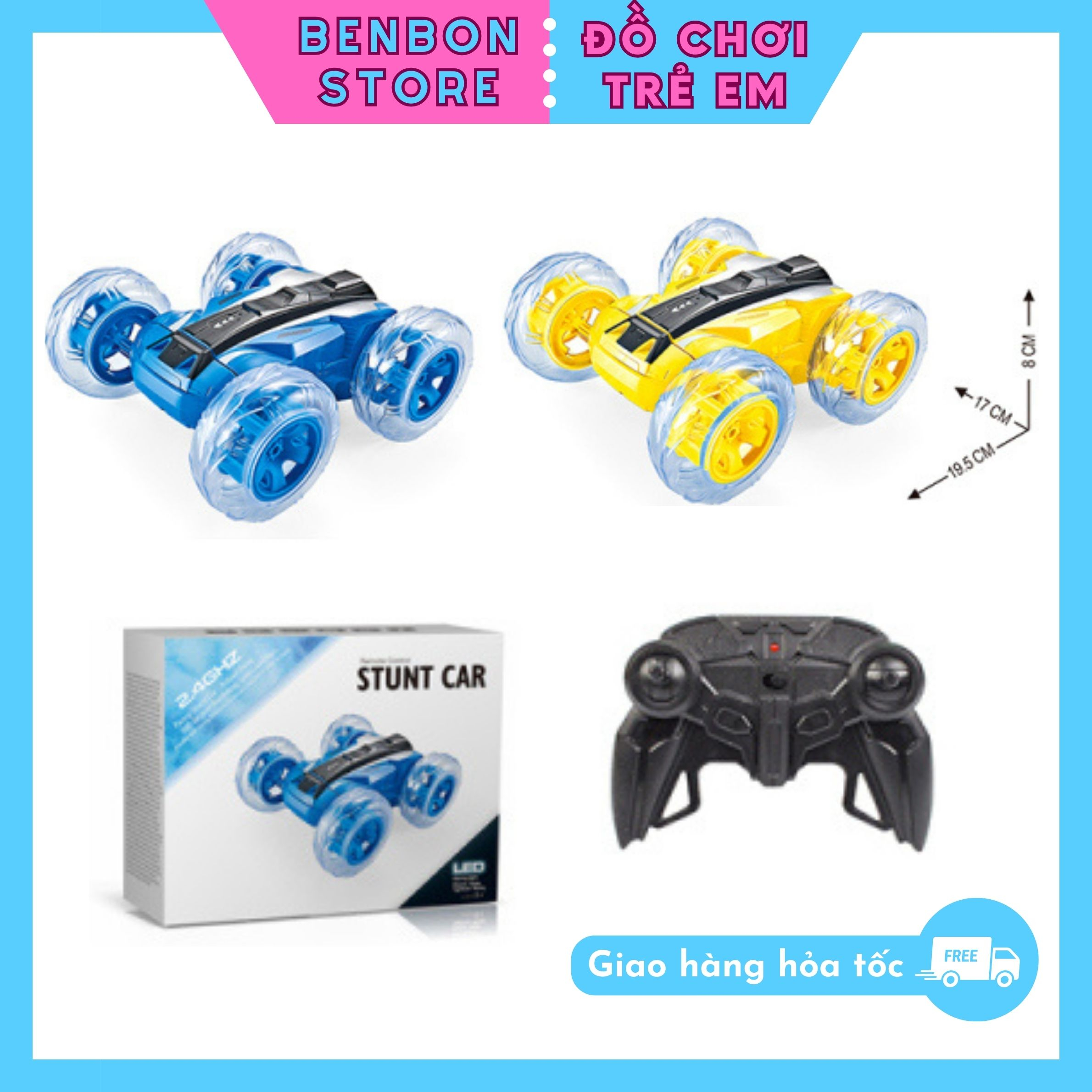 Đồ chơi thông minh xe nhào lộn điều khiền từ xa với bánh xe trong suốt phát sáng cực đẹp bán sỉ SH76 Benbon store