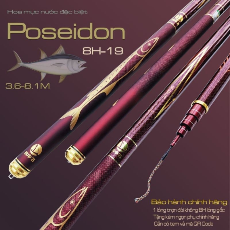 Cần Câu Tay POSEIDON vị thần biển cả 8H ,chính hãng có tem quét mã QR bảo hành từ hãng