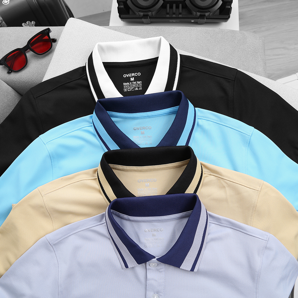 Áo Polo Nam Basic OVERCO Cao Cấp Chất Vải Cá Sấu Gai Phối Bo Mềm Mịn Thoáng Mát Không Nhàu