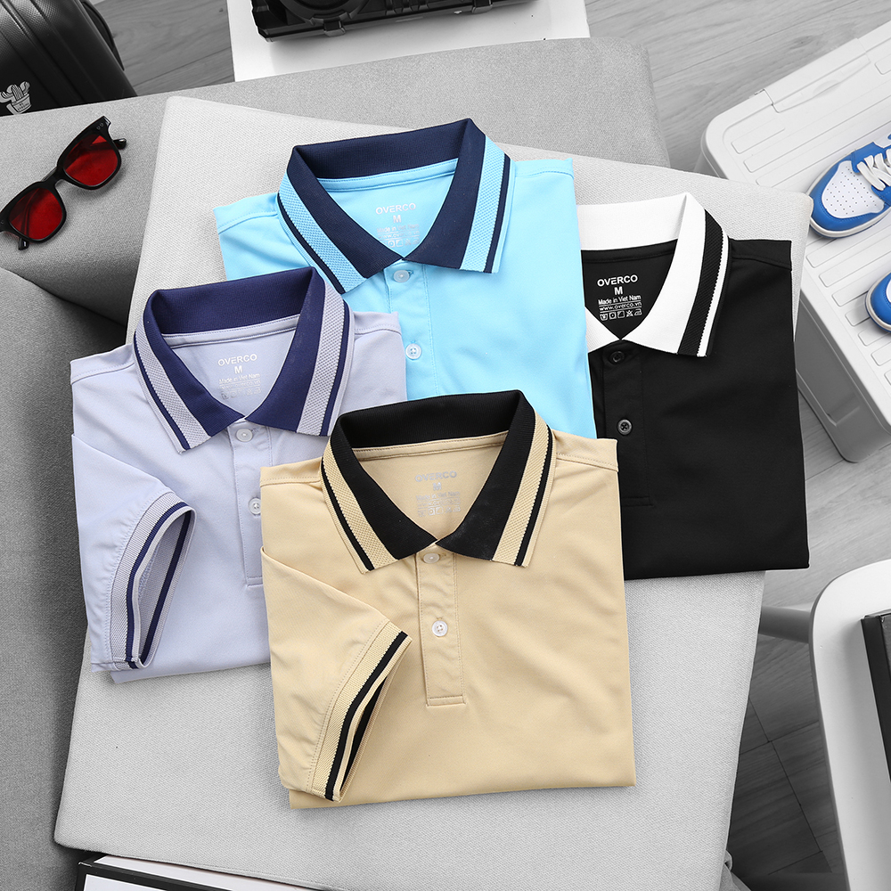 Áo Polo Nam Basic OVERCO Cao Cấp Chất Vải Cá Sấu Gai Phối Bo Mềm Mịn Thoáng Mát Không Nhàu