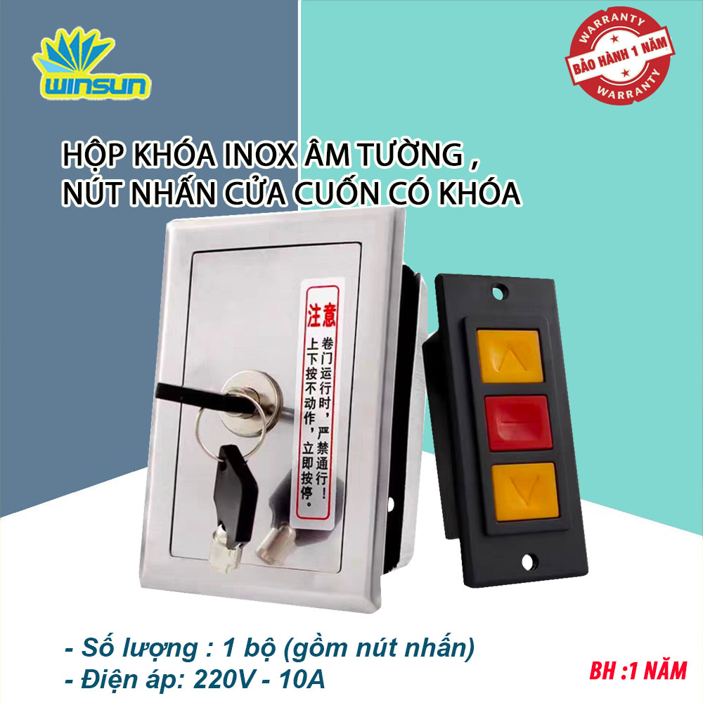 Hộp khóa âm tường INOX, nút nhấn cửa cuốn có khóa