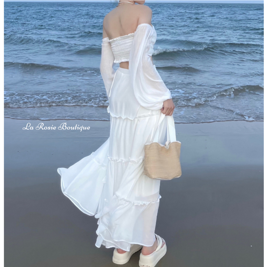 Chân váy dài vải tơ nhúng nàng thơ, đi biển - La Rosie Boutique