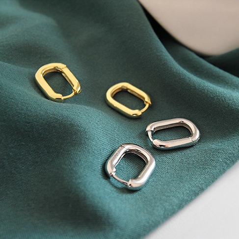 Bông tai nữ khuyên bạc mạ vàng Ellipse chốt bấm đơn giản, cá tính, unisex | HARMONY ACCESSORIES KN30