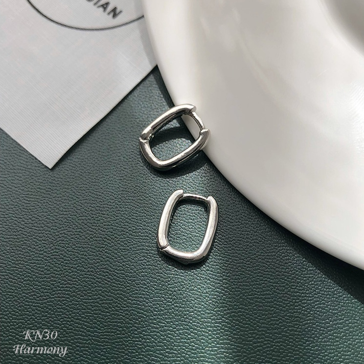 Bông tai nữ khuyên bạc mạ vàng Ellipse chốt bấm đơn giản, cá tính, unisex | HARMONY ACCESSORIES KN30