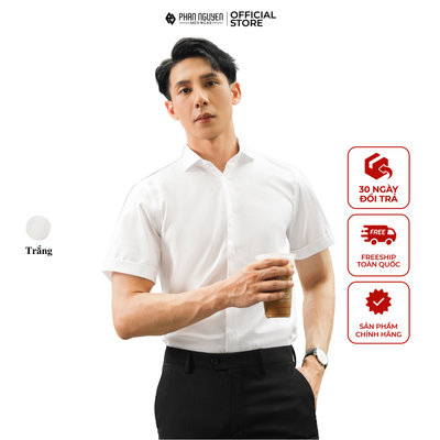 Áo sơ mi trắng nam cộc tay Phan Nguyễn, chất liệu 100% cotton thoáng mát, mềm mại, an toàn SMC.412