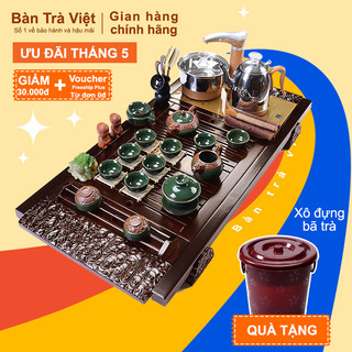 Bàn trà điện thông minh gỗ tự nhiên - Bộ bàn trà điện tử giá rẻ trạm hoa màu cánh gián ấm chén xanh ngọc họa tiết rồng