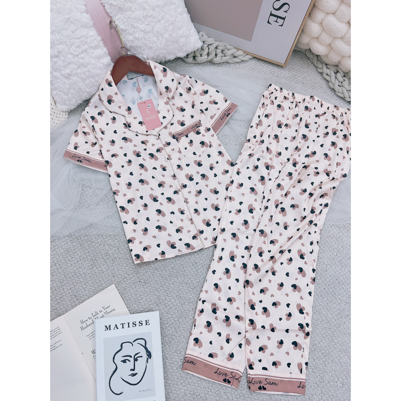 Bộ mặc nhà SAM Luxury, bộ pijama lụa quần dài áo tay ngắn lịch sự , mềm nhẹ