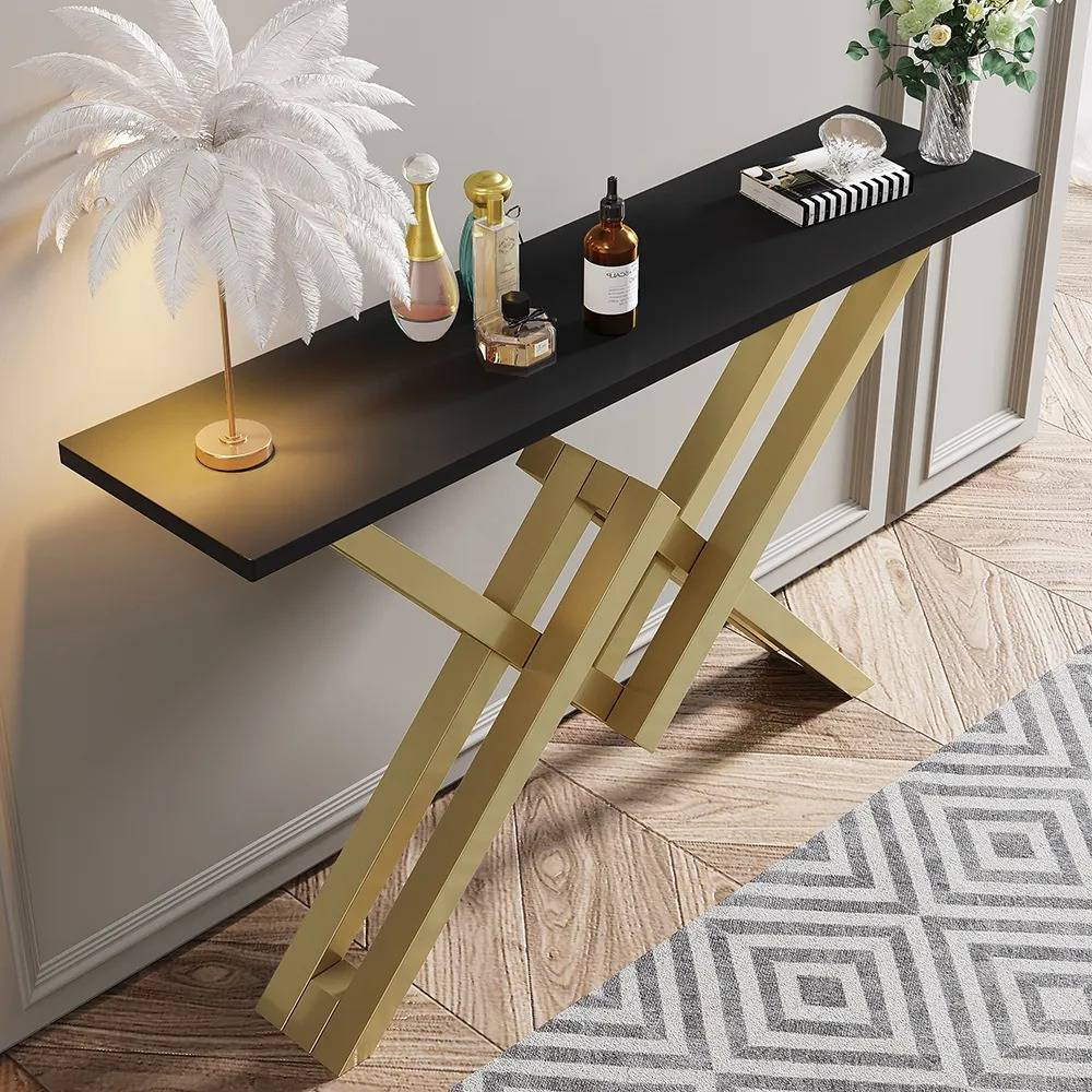 Bàn console trang trí phòng khách hiện đại IBIE AK034 khung sắt sơn tĩnh điện, mặt gỗ MDF, tùy chọn màu sắc