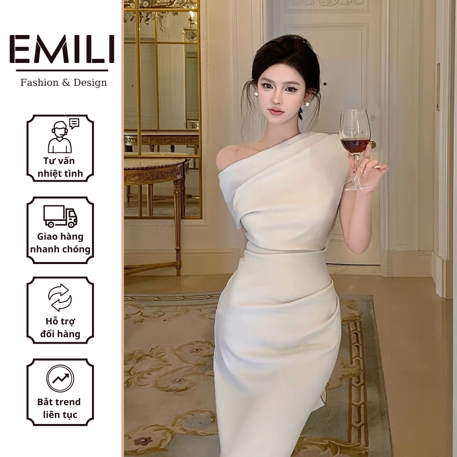 Váy body Emili dáng dài khoét vai cách điệu chất xleo [V154]