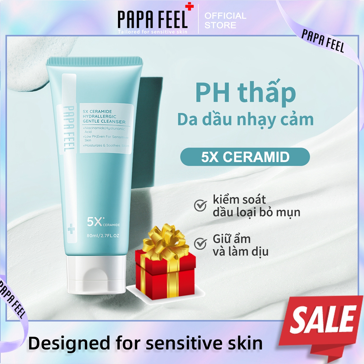 PAPA FEEL Sữa rửa mặt  5X Ceramide  làm dịu da  cấp ẩm làm sáng da  Axit Hyaluronic  phù hợp cho da nhạy cảm 80ml | BigBuy360 - bigbuy360.vn