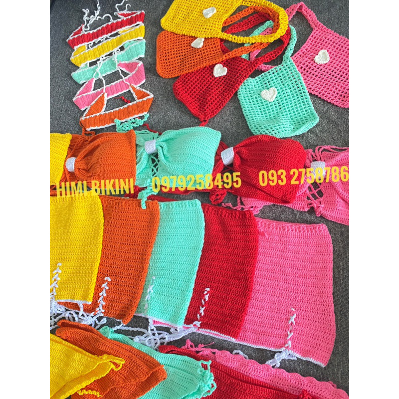 Set yến nơ móc len nhiều màu siêu đẹp