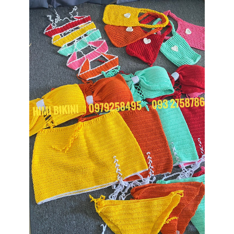 Set yến nơ móc len nhiều màu siêu đẹp