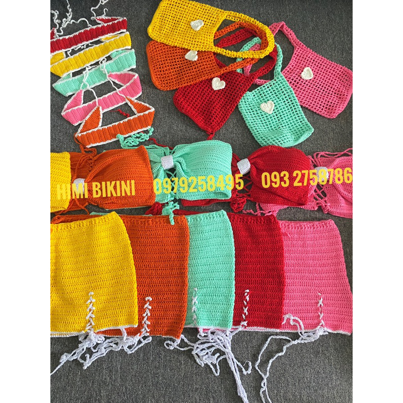 Set yến nơ móc len nhiều màu siêu đẹp