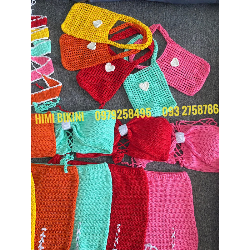 Set yến nơ móc len nhiều màu siêu đẹp
