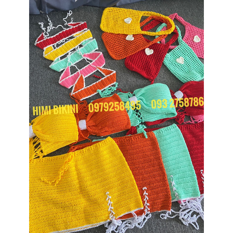 Set yến nơ móc len nhiều màu siêu đẹp