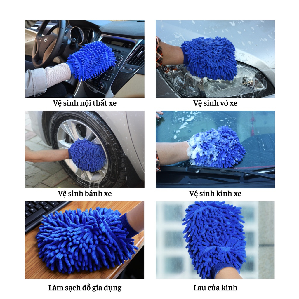 Găng Tay San Hô Rửa Xe Sợi Microfiber Dùng Lau Rửa Ô Tô, Xe Máy, Vệ Sinh Nhà Cửa