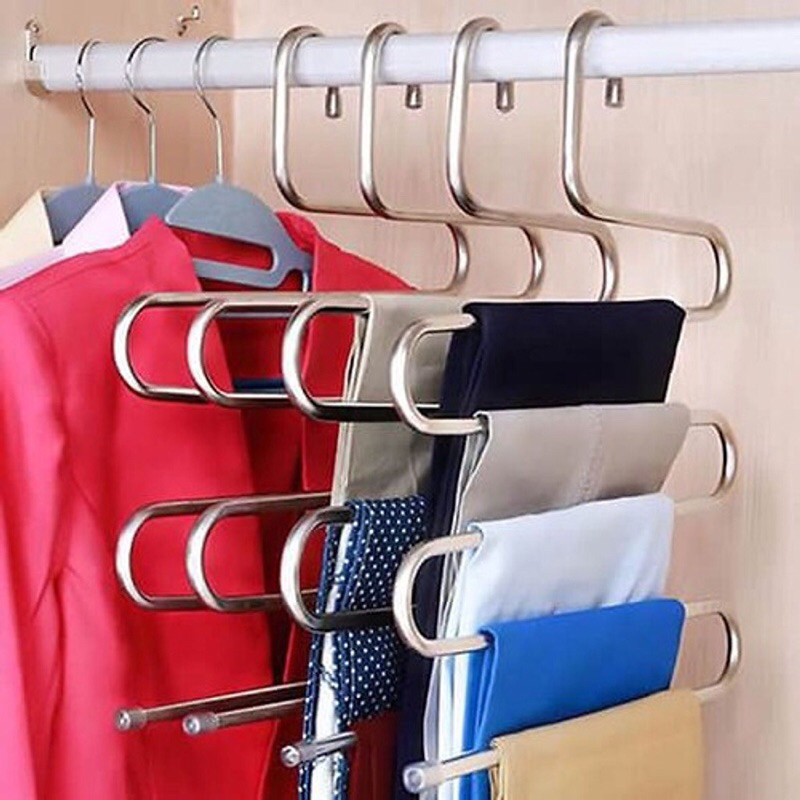 Móc treo quần và khăn inox 5 tầng uốn lượn tiện lợi đa năng tiết kiệm không gian tủ quần áo