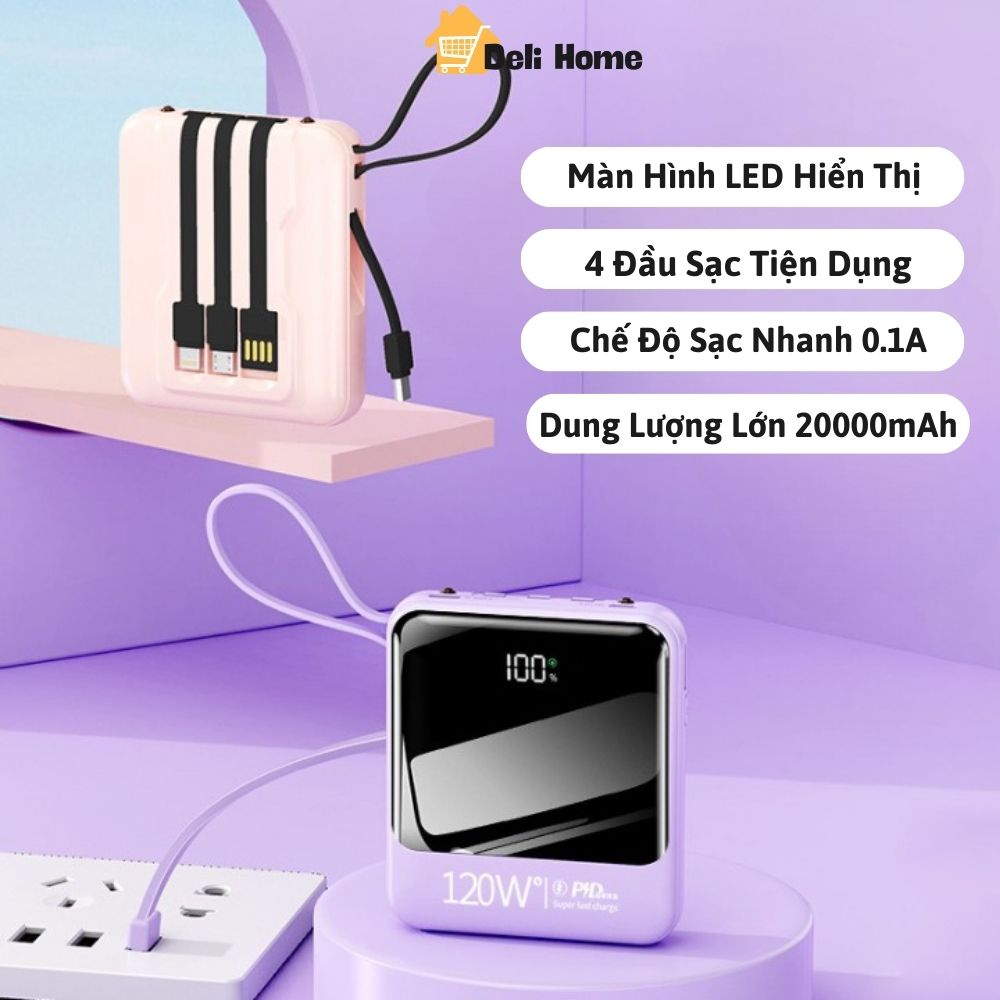 Pin Sạc Dự Phòng 20000 mAh Thiết Kế Sáng Tạo, Màn Hình Kỹ Thuật Số, Có Đèn Chiếu Sáng Siêu Tiện Dụng