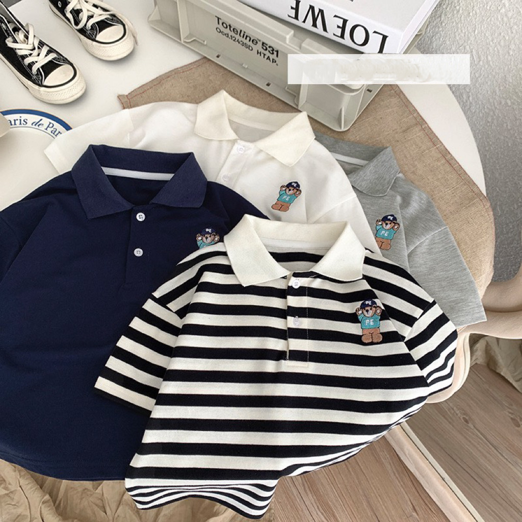 Áo polo cho bé trai BAE KIDS, áo polo trẻ em cộc tay 11kg đến 34kg