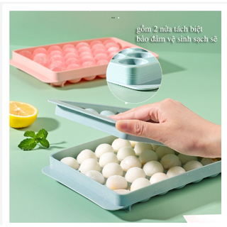 Khay đá bi tròn tủ lạnh 33 viên, khay đá lục giác có nắp đậy , khuôn làm thạch hoa quả hình bi tròn 88381
