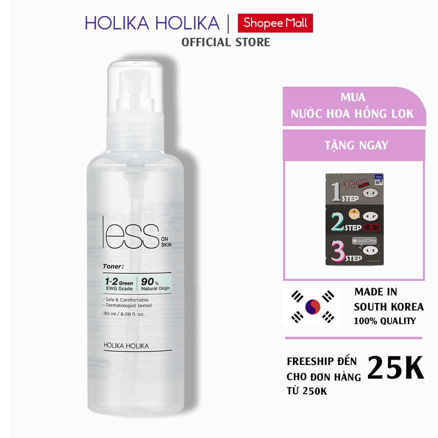 Nước hoa hồng Holika Holika Less On Skin trắng da dưỡng ẩm kiểm soát bã nhờn tuyệt vời - 180ml