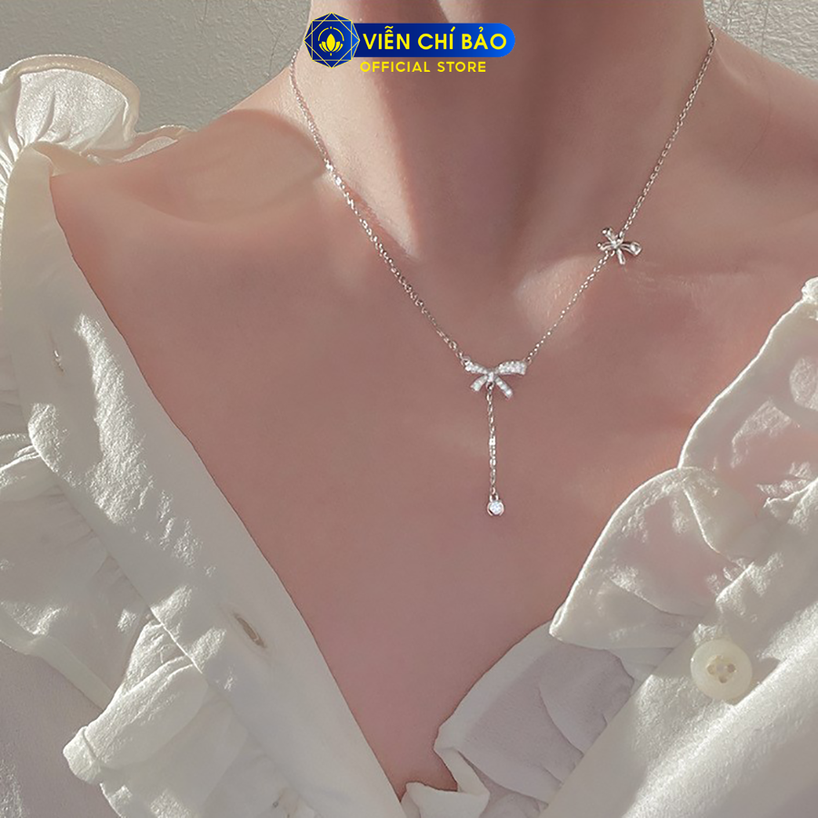 Dây chuyền bạc nữ nơ dài chất liệu bạc Ý 925 thời trang phụ kiện trang sức Viễn Chí Bảo D000466