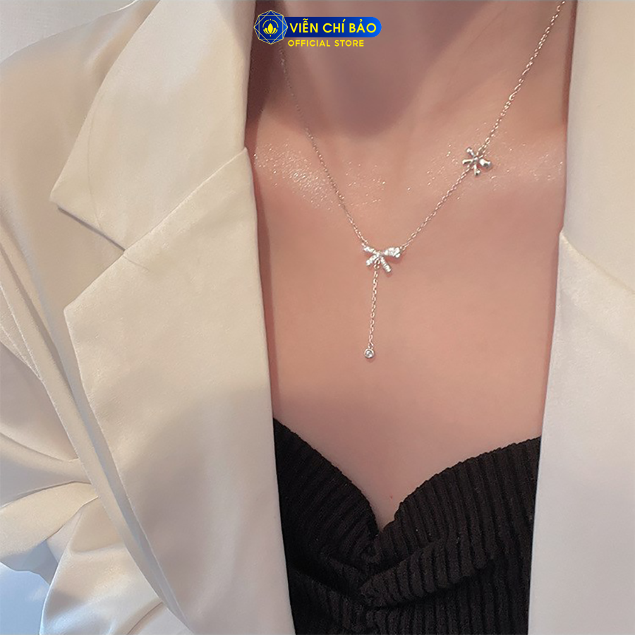 Dây chuyền bạc nữ nơ dài chất liệu bạc Ý 925 thời trang phụ kiện trang sức Viễn Chí Bảo D000466