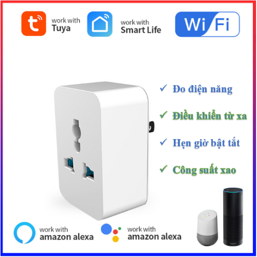 Ổ cắm thông minh wifi 15A, đo điện năng tiêu thụ bật/tắt/hẹn giờ từ xa qua app tuya/smartlife loại vuông