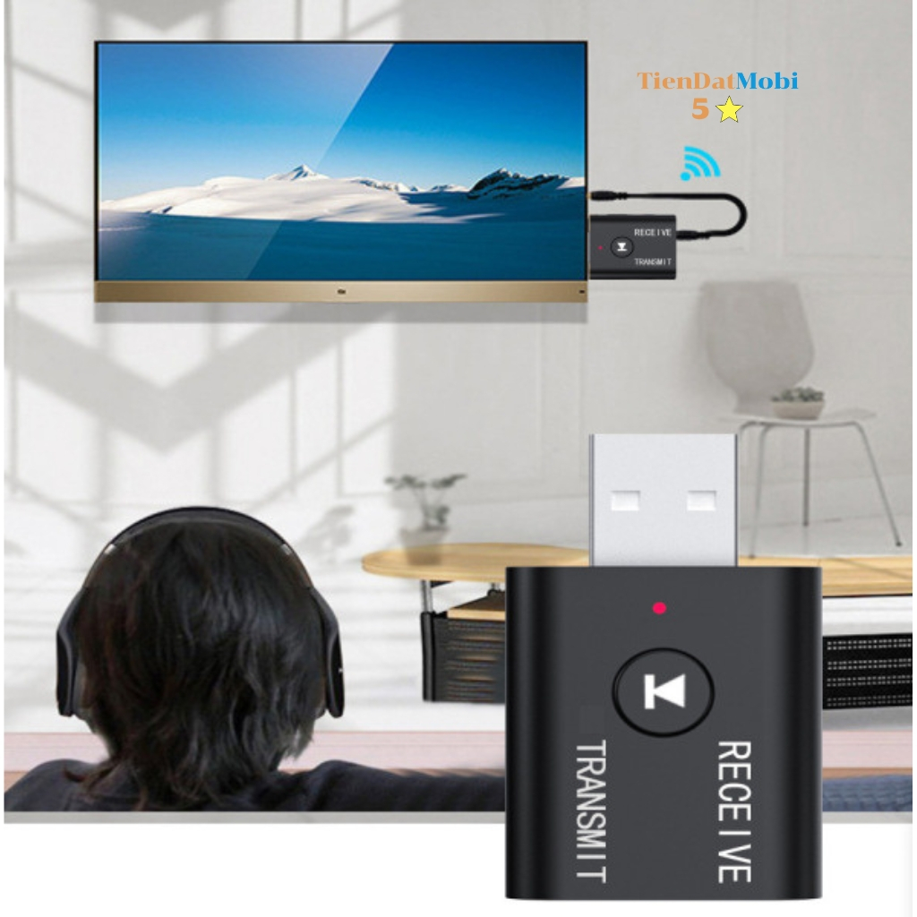 Đầu thu phát Bluetooth USB, Kết nối âm thanh 2 trong 1 cho máy tính/Tivi Loa, tai nghe bluetooth