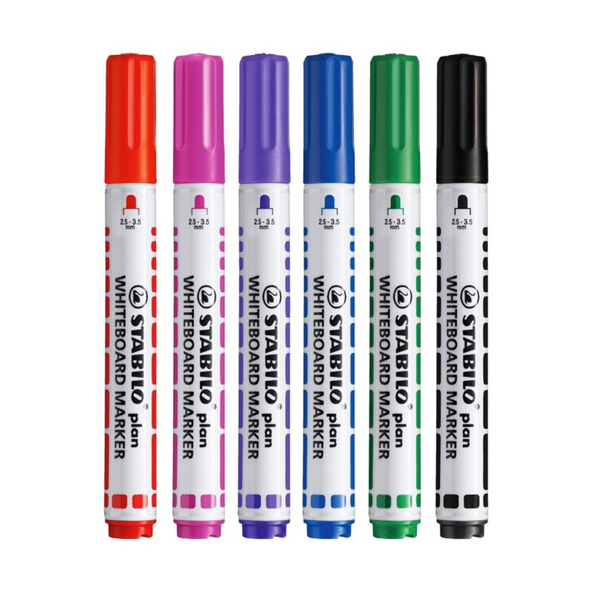 Bộ 6 bút lông, bút dạ viết bảng Stabilo WM643-6C Whiteboard marker-Ngòi vuông-Dễ xóa, nhiều màu tiện lợi, không độc hại