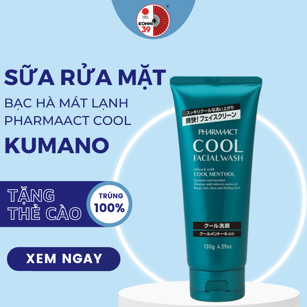 Sữa rửa mặt nam Pharmaact Cool Facial Foam 130g Kumano bạc hà mát lạnh loại bỏ bã nhờn - Konni39