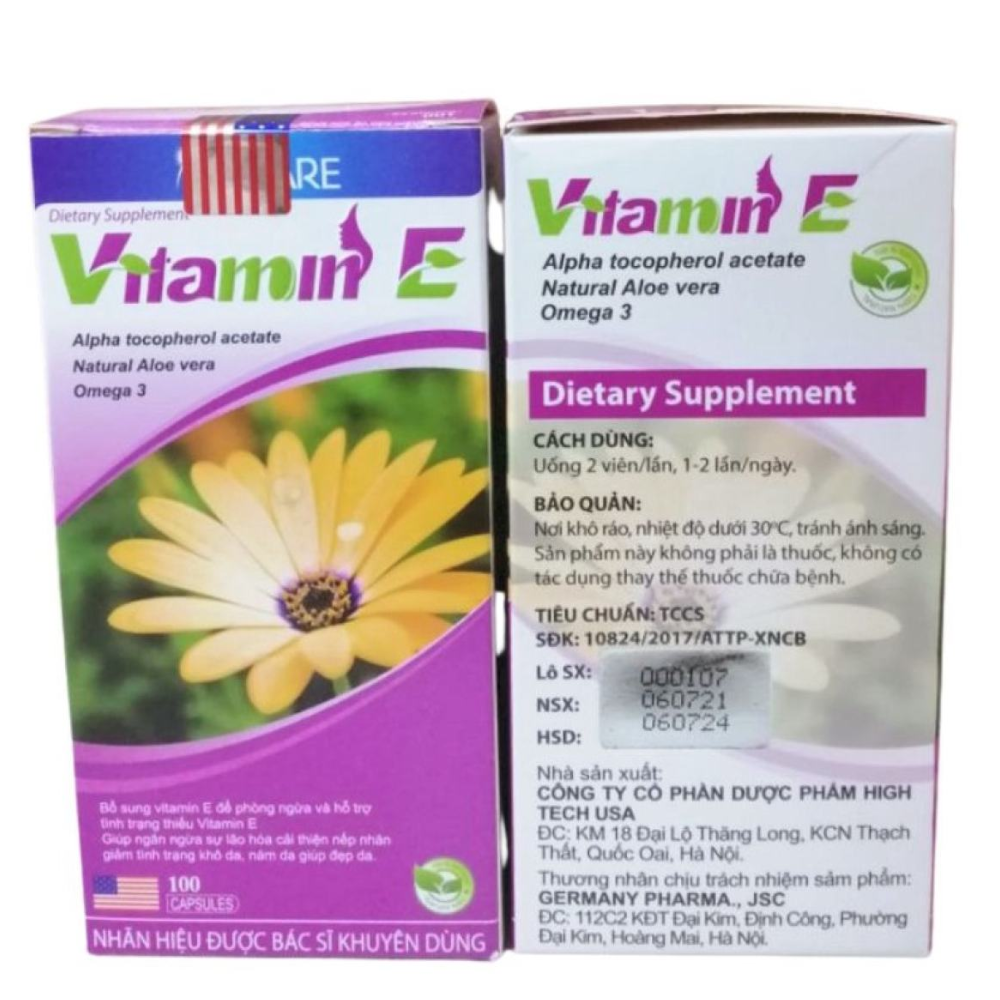 Vitamin E Hoa Cúc Nuôi dưỡng tóc chắc khỏe, dưỡng da mịn màng - Hộp Màu Tím 100 Viên