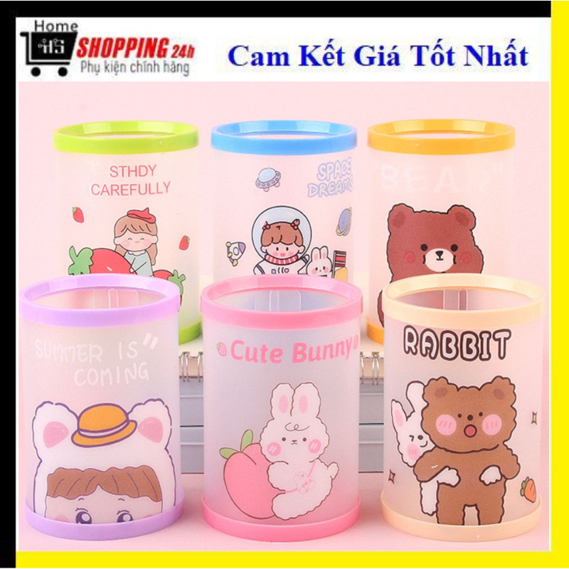 Ống, Hộp Đựng Bút Viết Để Bàn Hình Trụ Tròn, Chất Liệu Nhựa Trong Cao Cấp, Họa Tiết Ngộ Nghĩnh Đáng Yêu