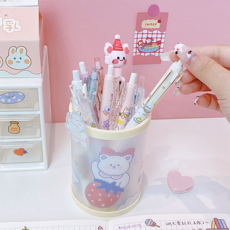 Ống, Hộp Đựng Bút Viết Để Bàn Hình Trụ Tròn, Chất Liệu Nhựa Trong Cao Cấp, Họa Tiết Ngộ Nghĩnh Đáng Yêu